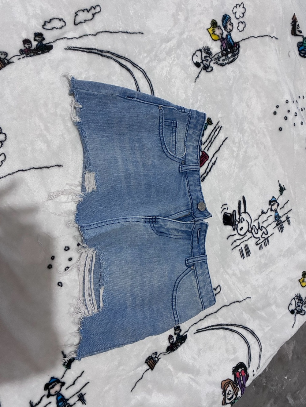 refuge Light Blue Distressed Denim Mini Skirt